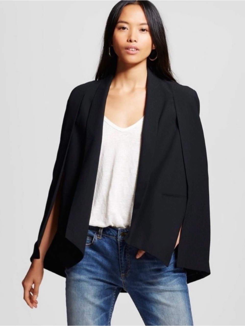 Who What Wear Black Cape-Style Open-Front Sweater
